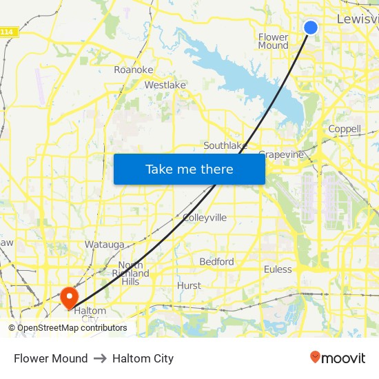 Flower Mound to Haltom City map