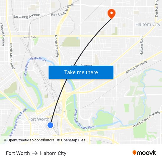 Fort Worth to Haltom City map