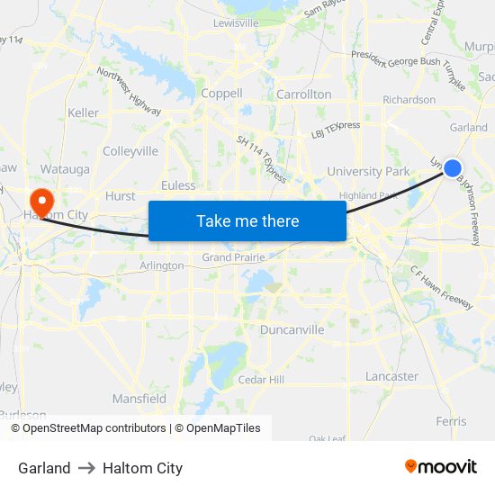 Garland to Haltom City map