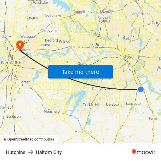 Hutchins to Haltom City map