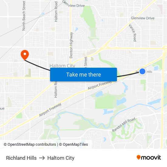 Richland Hills to Haltom City map