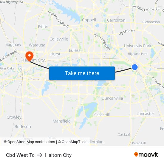 Cbd West Tc to Haltom City map