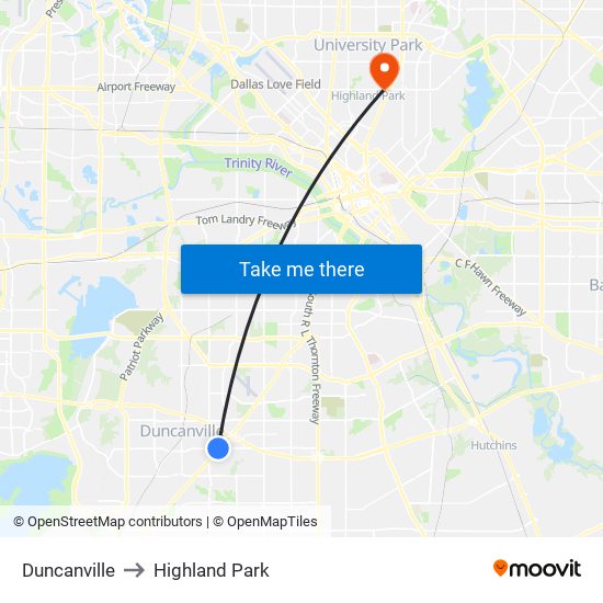 Duncanville to Highland Park map