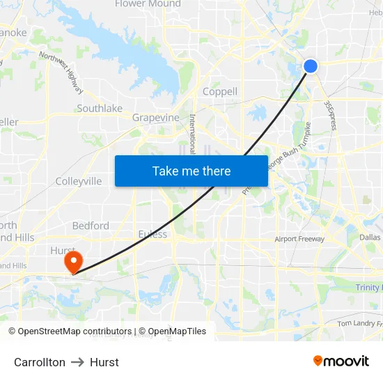 Carrollton to Hurst map