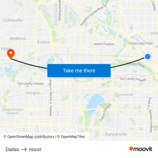 Dallas to Hurst map