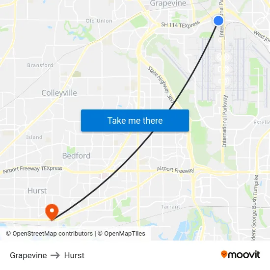 Grapevine to Hurst map