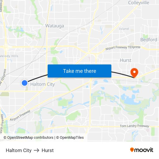 Haltom City to Hurst map