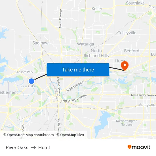 River Oaks to Hurst map