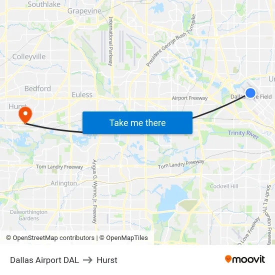 Dallas Airport DAL to Hurst map