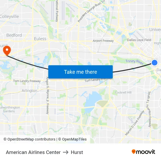 American Airlines Center to Hurst map