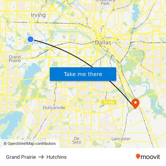 Grand Prairie to Hutchins map