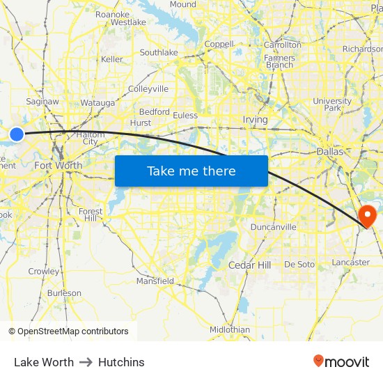 Lake Worth to Hutchins map