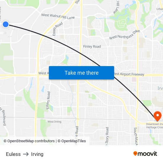 Euless to Irving map