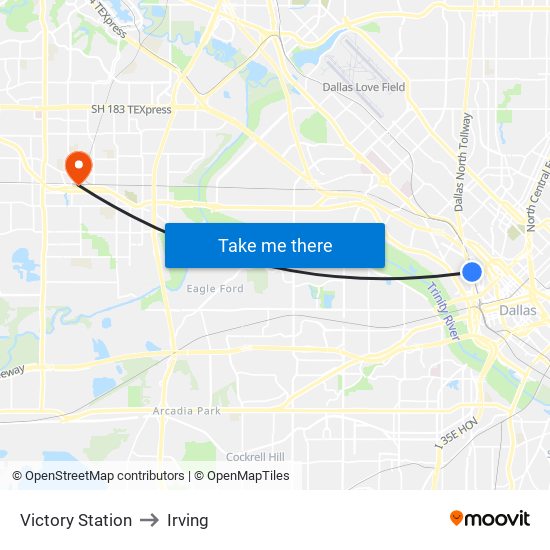 Victory Station to Irving map