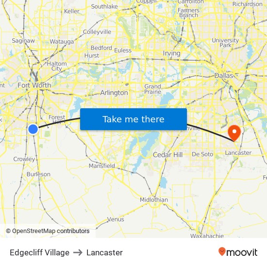 Edgecliff Village to Lancaster map