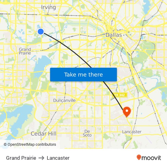 Grand Prairie to Lancaster map