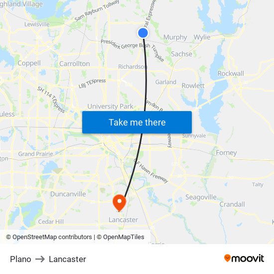 Plano to Lancaster map
