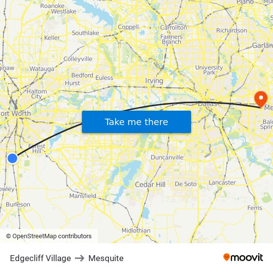 Edgecliff Village to Mesquite map