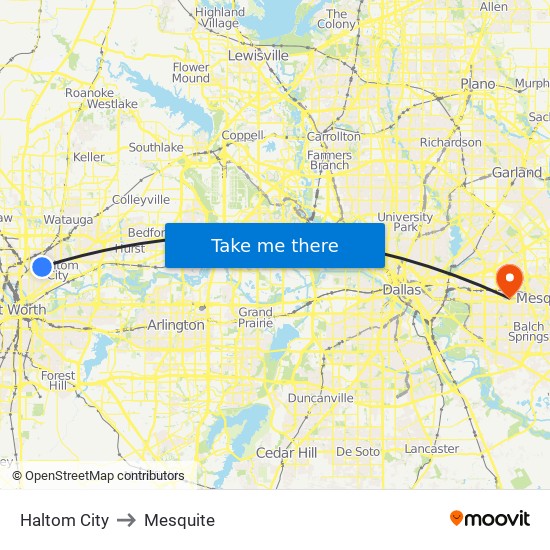 Haltom City to Mesquite map