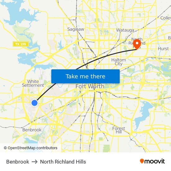 Benbrook to North Richland Hills map