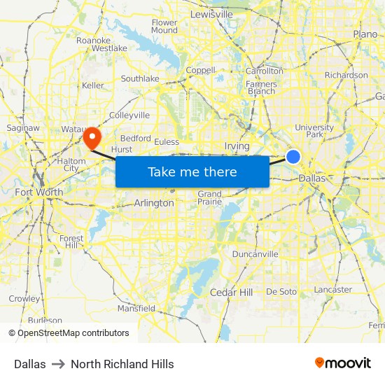 Dallas to North Richland Hills map