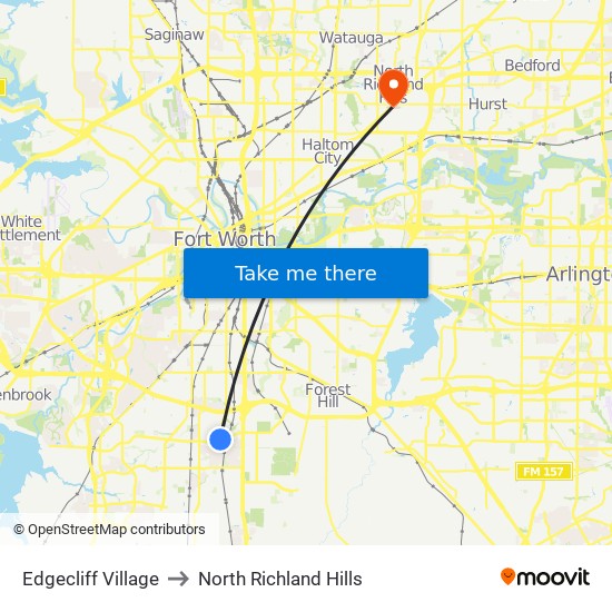 Edgecliff Village to North Richland Hills map