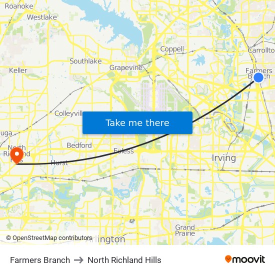Farmers Branch to North Richland Hills map