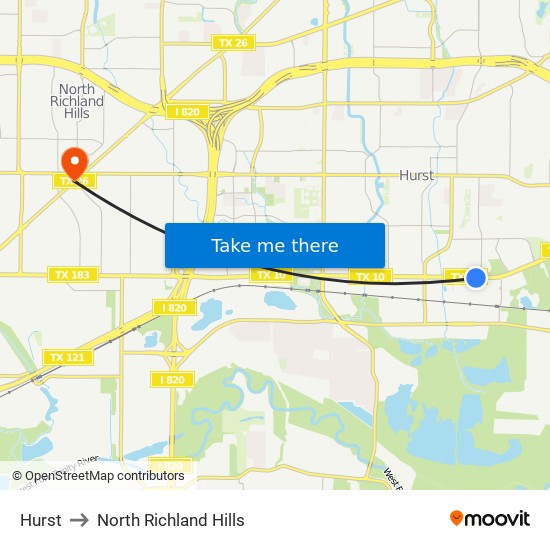 Hurst to North Richland Hills map