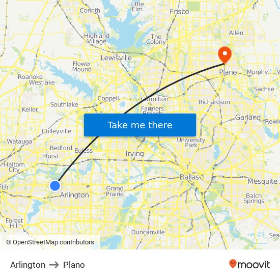 Arlington to Plano map
