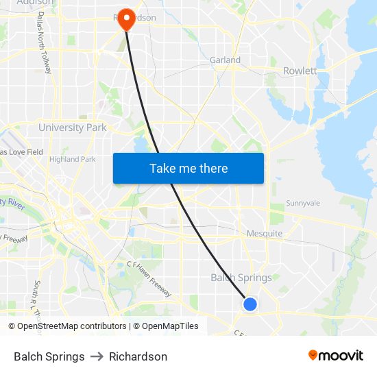 Balch Springs to Richardson map