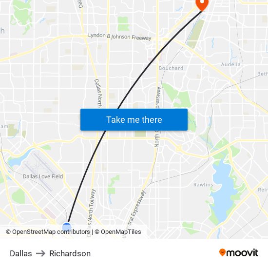 Dallas to Richardson map