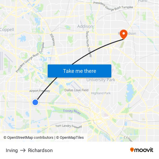 Irving to Richardson map