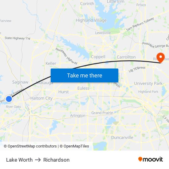 Lake Worth to Richardson map