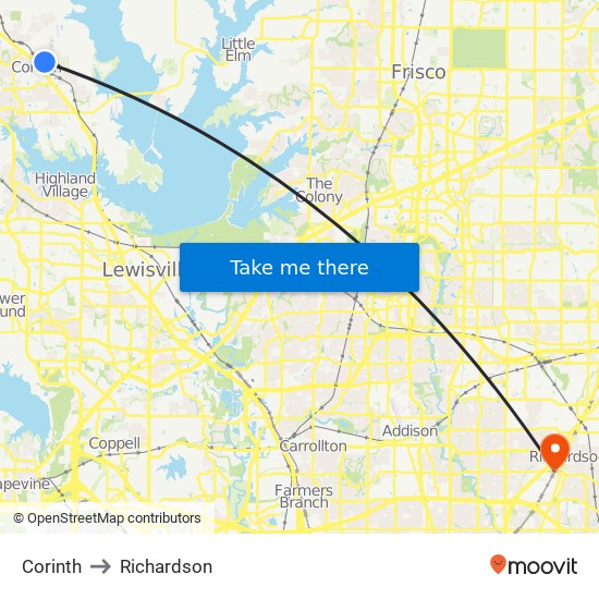 Corinth to Richardson map