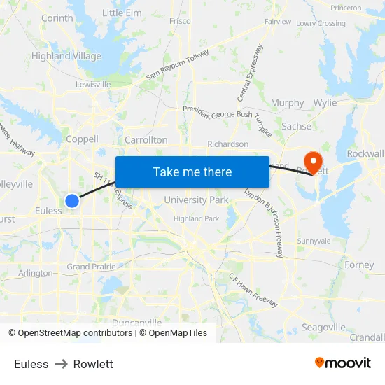 Euless to Rowlett map