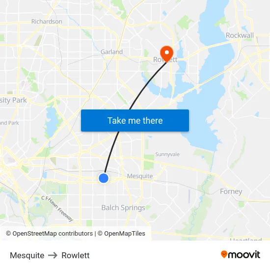 Mesquite to Rowlett map