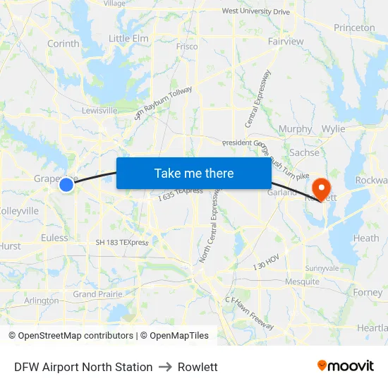 DFW Airport North Station to Rowlett map