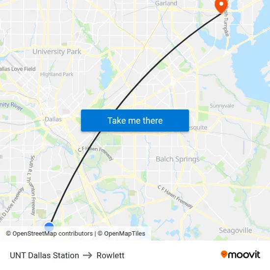 UNT Dallas Station to Rowlett map