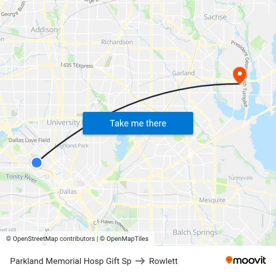 Parkland Memorial Hosp Gift Sp to Rowlett map