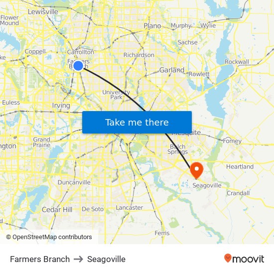 Farmers Branch to Seagoville map