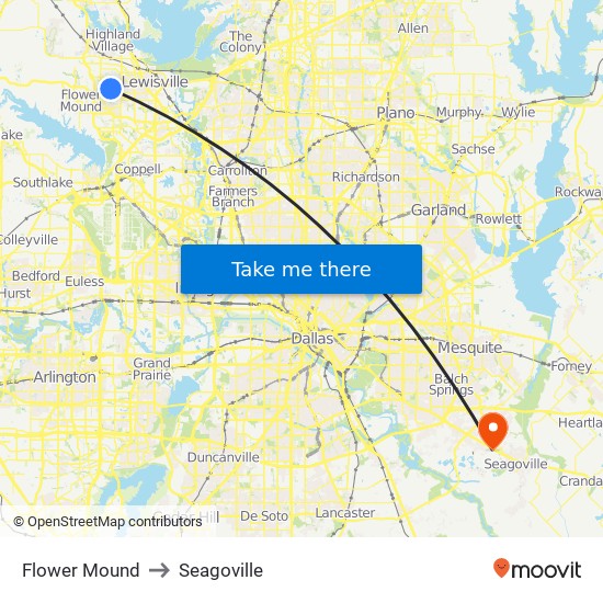 Flower Mound to Seagoville map