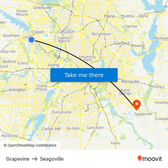 Grapevine to Seagoville map
