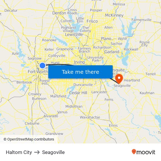 Haltom City to Seagoville map