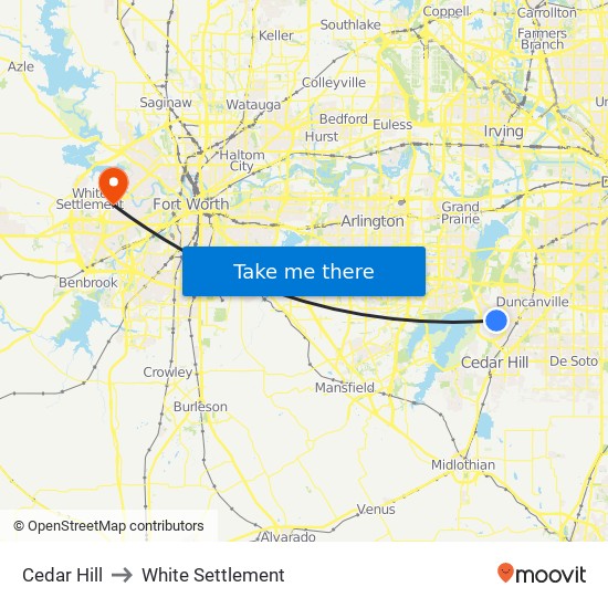 Cedar Hill to White Settlement map