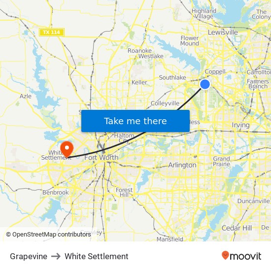 Grapevine to White Settlement map