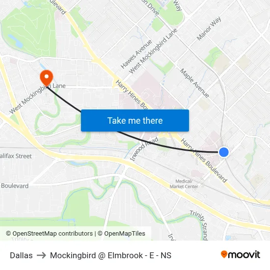 Dallas to Mockingbird @ Elmbrook - E - NS map