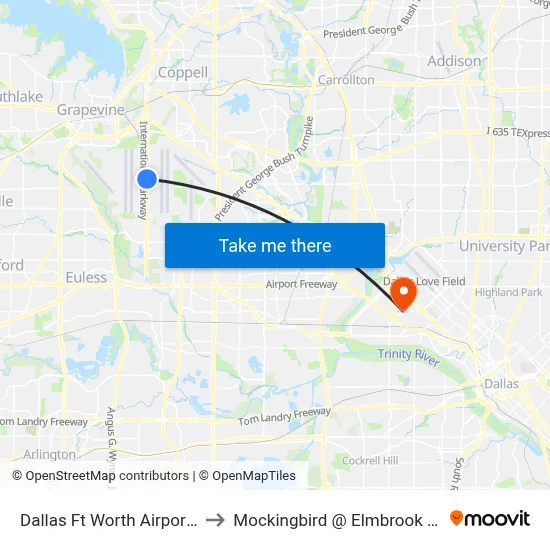 Dallas Ft Worth Airport DFW to Mockingbird @ Elmbrook - E - NS map