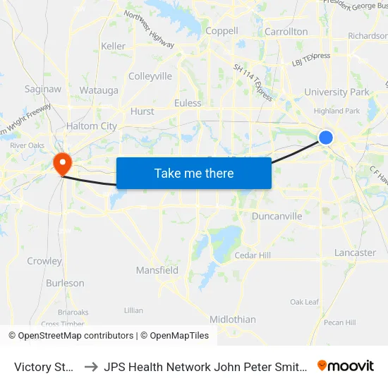 Victory Station to JPS Health Network John Peter Smith Hospital map