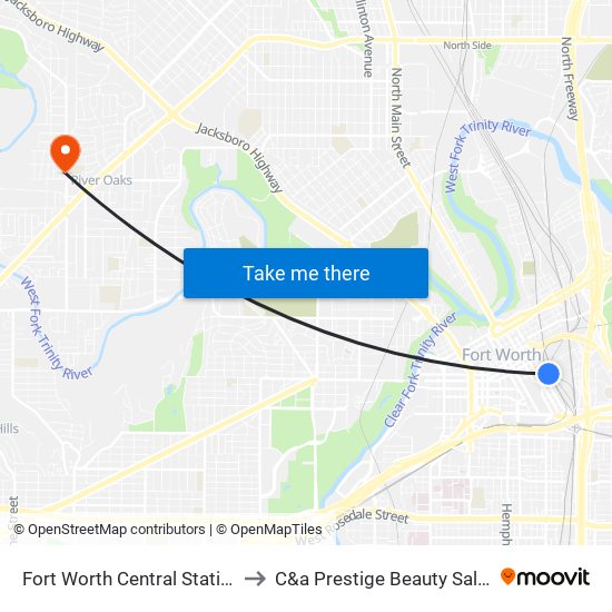 Fort Worth Central Station to C&a Prestige Beauty Salon map
