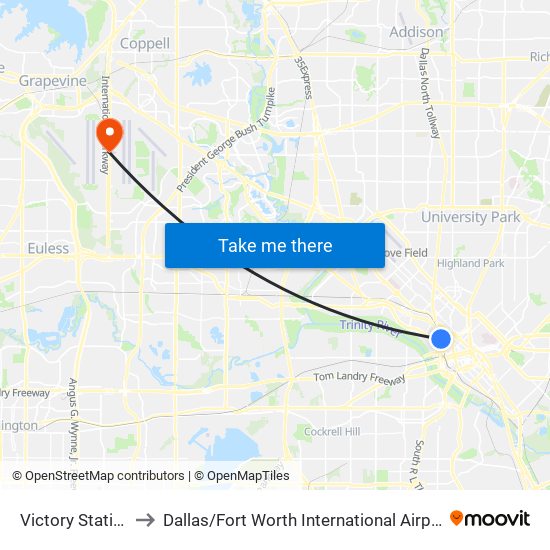 Victory Station to Dallas / Fort Worth International Airport map